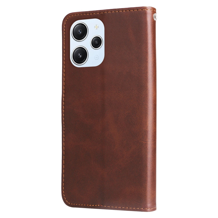 For Xiaomi Redmi 12 4G Fashion Calf Texture Zipper Leather Phone Case(Brown) - Xiaomi Cases by buy2fix | Online Shopping UK | buy2fix