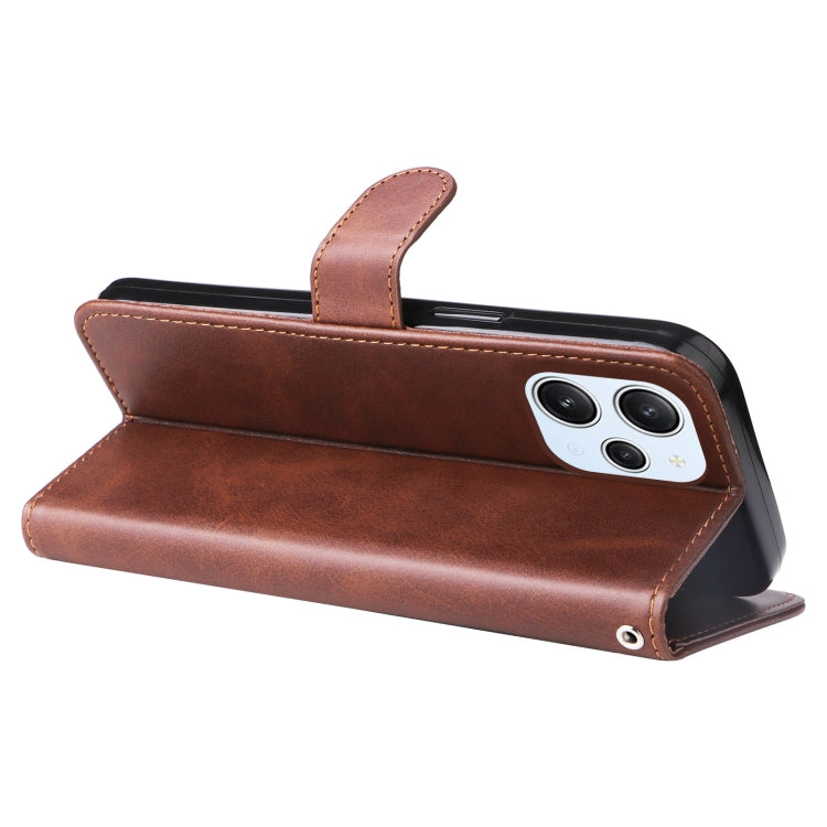 For Xiaomi Redmi 12 4G Fashion Calf Texture Zipper Leather Phone Case(Brown) - Xiaomi Cases by buy2fix | Online Shopping UK | buy2fix