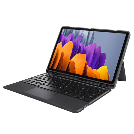 T870B-AS Pivot Backlight Lower Pen Slot Bluetooth Keyboard Leather Case For Samsung Galaxy Tab S7 T870/T875/S8 700/X706(Black)