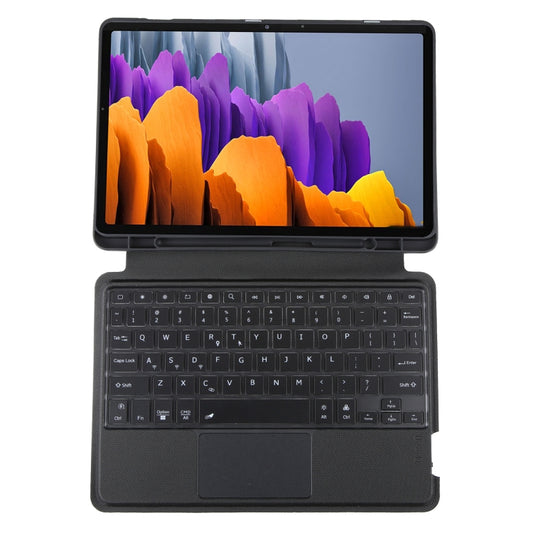 T870B-AS Pivot Backlight Lower Pen Slot Bluetooth Keyboard Leather Case For Samsung Galaxy Tab S7 T870/T875/S8 700/X706(Black) - For Samsung by buy2fix | Online Shopping UK | buy2fix