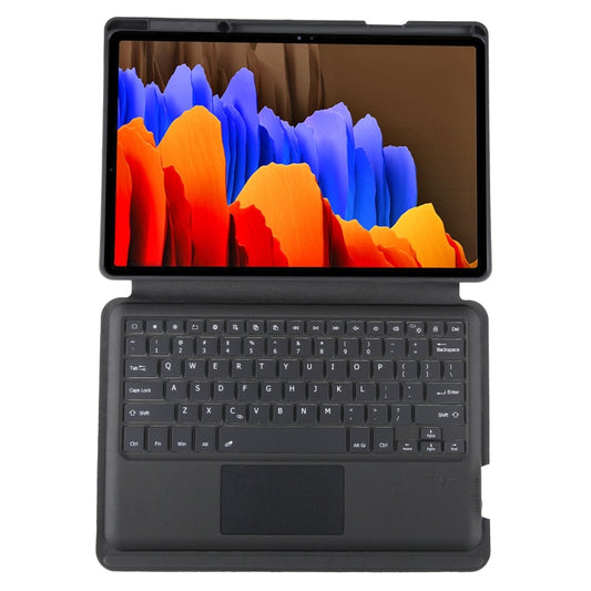 T970B-AS Pivot Backlight Upper Pen Tray Bluetooth Keyboard Leather Case For Samsung Galaxy Tab S7+/S7 FE/S8+(Black) - For Samsung by buy2fix | Online Shopping UK | buy2fix