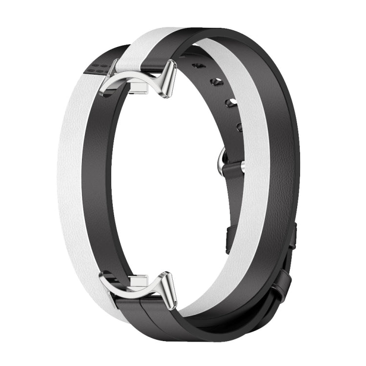 For Xiaomi Mi Band 8 / 9 / 9 NFC Mijobs Double-Loop Leather Watch Band(Black+White+Silver) - Watch Bands by MIJOBS | Online Shopping UK | buy2fix