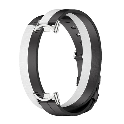 For Xiaomi Mi Band 8 / 9 / 9 NFC Mijobs Double-Loop Leather Watch Band(Black+White+Silver) - Watch Bands by MIJOBS | Online Shopping UK | buy2fix