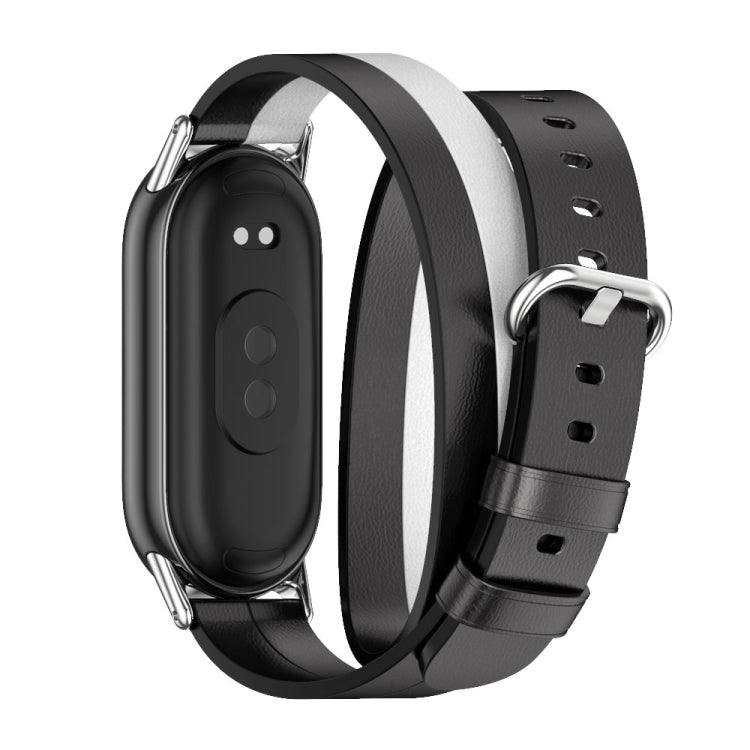 For Xiaomi Mi Band 8 / 9 / 9 NFC Mijobs Double-Loop Leather Watch Band(Black+White+Silver) - Watch Bands by MIJOBS | Online Shopping UK | buy2fix