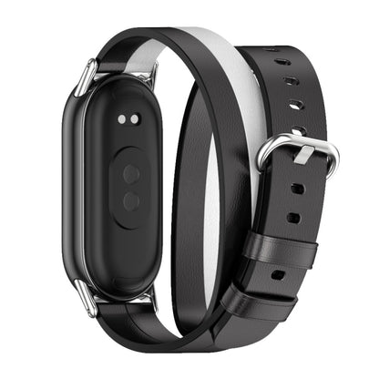 For Xiaomi Mi Band 8 / 9 / 9 NFC Mijobs Double-Loop Leather Watch Band(Black+White+Silver) - Watch Bands by MIJOBS | Online Shopping UK | buy2fix