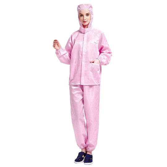 Striped Anti-static Split Hood Dust-proof Work Suit, Size:M(Pink)
