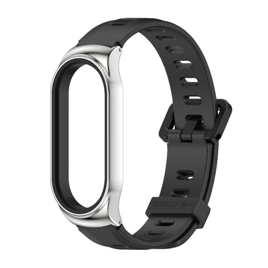 For Xiaomi Mi Band 8 Mijobs CS Case Flat Hole Silicone Watch Band(Black Silver) - Watch Bands by MIJOBS | Online Shopping UK | buy2fix
