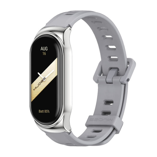 For Xiaomi Mi Band 8 Mijobs CS Case Flat Hole Silicone Watch Band(Grey Silver) - Watch Bands by MIJOBS | Online Shopping UK | buy2fix