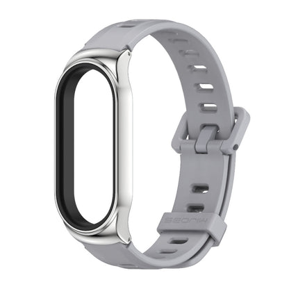 For Xiaomi Mi Band 8 Mijobs CS Case Flat Hole Silicone Watch Band(Grey Silver) - Watch Bands by MIJOBS | Online Shopping UK | buy2fix