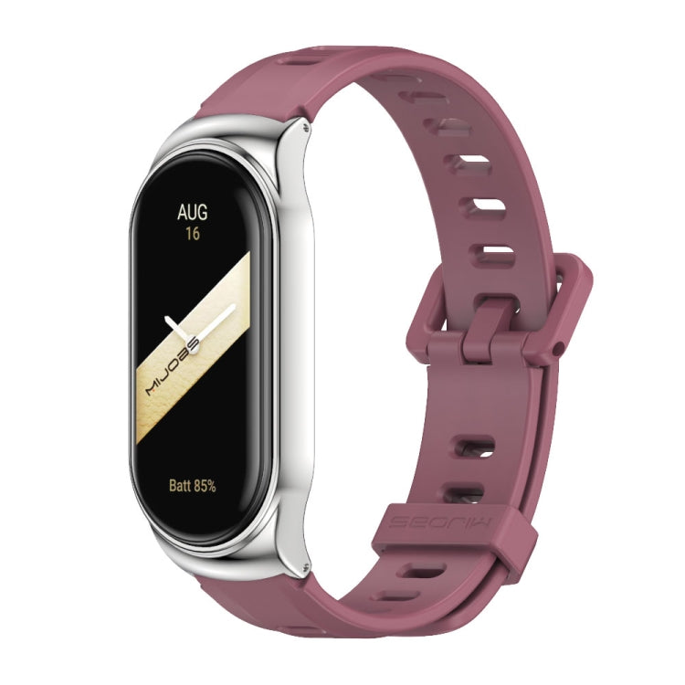 For Xiaomi Mi Band 8 Mijobs CS Case Flat Hole Silicone Watch Band(Wine Red Silver) - Watch Bands by MIJOBS | Online Shopping UK | buy2fix