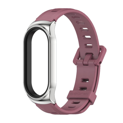 For Xiaomi Mi Band 8 Mijobs CS Case Flat Hole Silicone Watch Band(Wine Red Silver) - Watch Bands by MIJOBS | Online Shopping UK | buy2fix