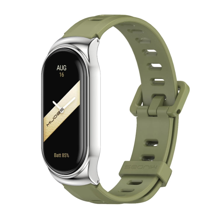 For Xiaomi Mi Band 8 Mijobs CS Case Flat Hole Silicone Watch Band(Army Green Silver) - Watch Bands by MIJOBS | Online Shopping UK | buy2fix