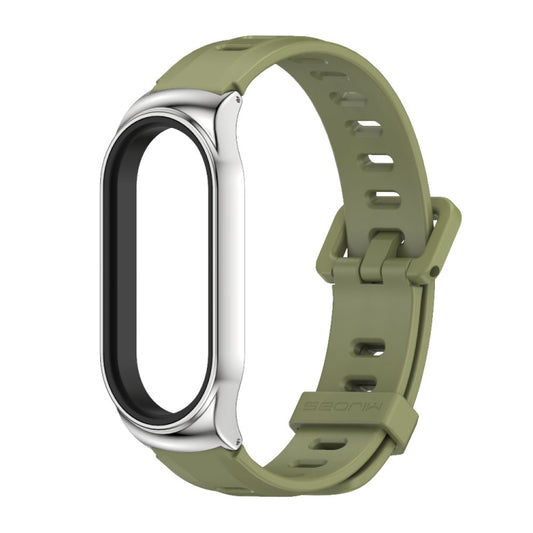 For Xiaomi Mi Band 8 Mijobs CS Case Flat Hole Silicone Watch Band(Army Green Silver) - Watch Bands by MIJOBS | Online Shopping UK | buy2fix