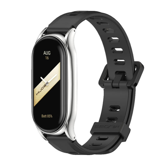 For Xiaomi Mi Band 8 Mijobs Plus Case Flat Hole Silicone Watch Band(Black Silver) - Watch Bands by MIJOBS | Online Shopping UK | buy2fix