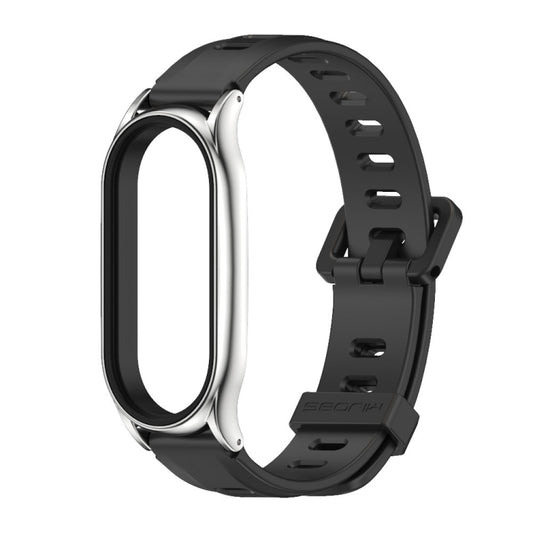 For Xiaomi Mi Band 8 Mijobs Plus Case Flat Hole Silicone Watch Band(Black Silver) - Watch Bands by MIJOBS | Online Shopping UK | buy2fix