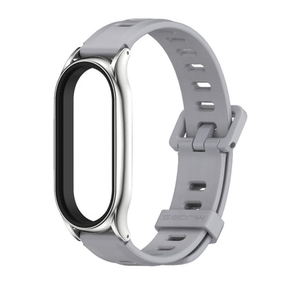 For Xiaomi Mi Band 8 Mijobs Plus Case Flat Hole Silicone Watch Band(Grey Silver) - Watch Bands by MIJOBS | Online Shopping UK | buy2fix