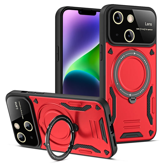 For iPhone 14 Plus Large Window MagSafe Holder Phone Case(Red) - iPhone 14 Plus Cases by buy2fix | Online Shopping UK | buy2fix