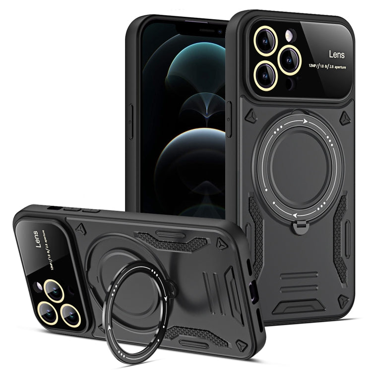 For iPhone 12 Pro Max Large Window MagSafe Holder Phone Case(Black) - iPhone 12 Pro Max Cases by buy2fix | Online Shopping UK | buy2fix