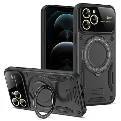 For iPhone 12 Pro Max Large Window MagSafe Holder Phone Case(Black) - iPhone 12 Pro Max Cases by buy2fix | Online Shopping UK | buy2fix
