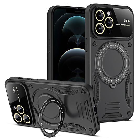 For iPhone 12 Pro Max Large Window MagSafe Holder Phone Case(Black) - iPhone 12 Pro Max Cases by buy2fix | Online Shopping UK | buy2fix