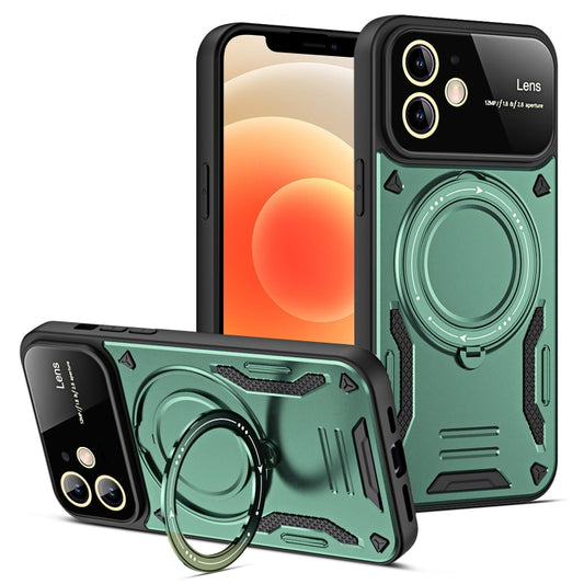 For iPhone 12 Large Window MagSafe Holder Phone Case(Green) - iPhone 12 / 12 Pro Cases by buy2fix | Online Shopping UK | buy2fix