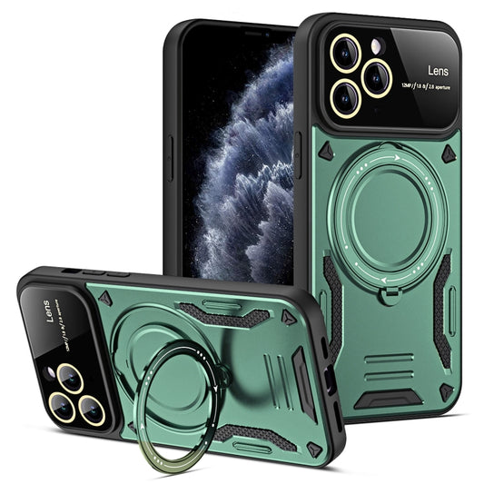 For iPhone 11 Pro Large Window MagSafe Holder Phone Case(Green) - iPhone 11 Pro Cases by buy2fix | Online Shopping UK | buy2fix