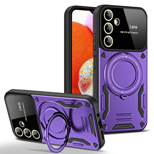 For Samsung Galaxy A14 5G Large Window MagSafe Holder Phone Case(Purple)
