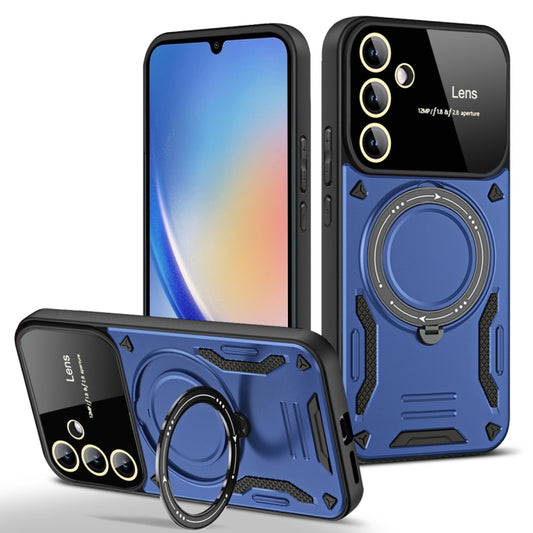 For Samsung Galaxy A34 5G Large Window MagSafe Holder Phone Case(Blue) by buy2fix
