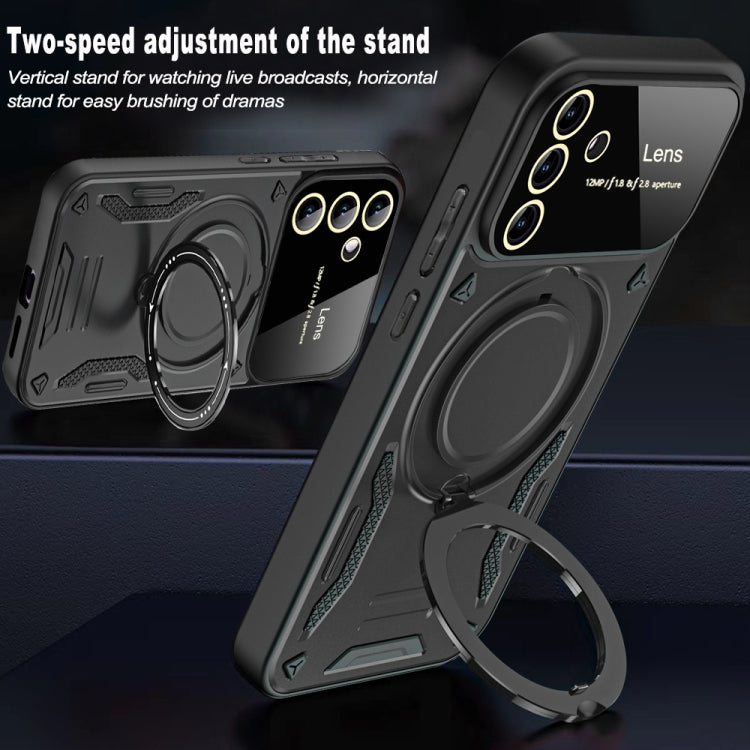 For Samsung Galaxy A34 5G Large Window MagSafe Holder Phone Case(Blue) by buy2fix