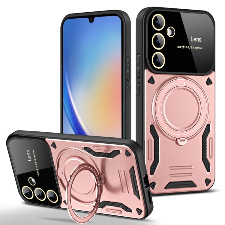 For Samsung Galaxy A34 5G Large Window MagSafe Holder Phone Case(Rose Gold) by buy2fix