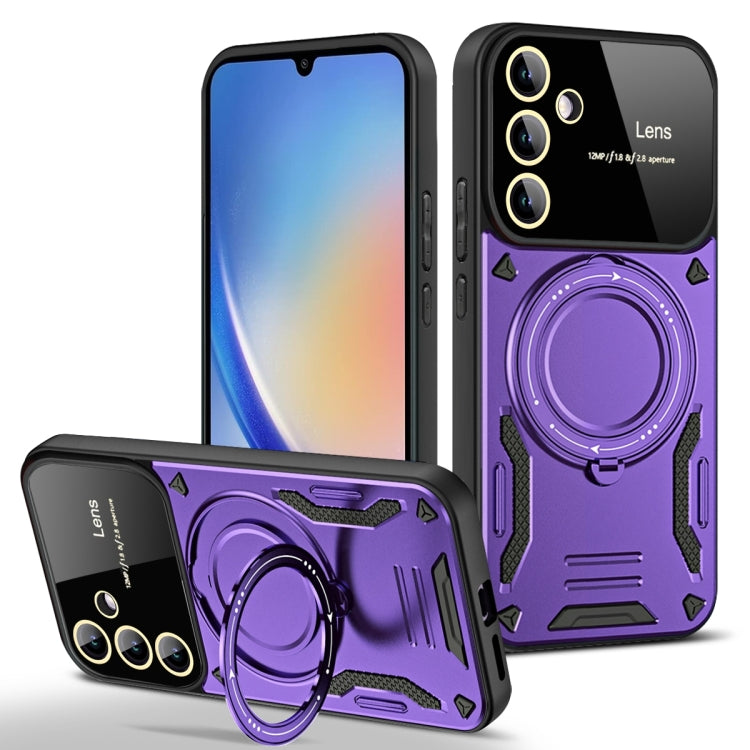 For Samsung Galaxy A34 5G Large Window MagSafe Holder Phone Case(Purple) by buy2fix