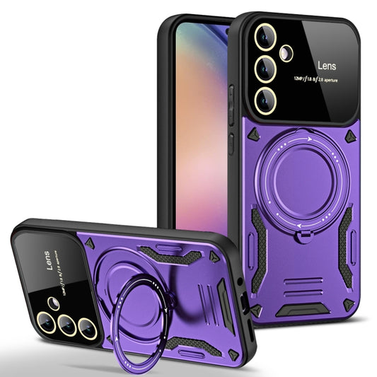 For Samsung Galaxy A54 5G Large Window MagSafe Holder Phone Case(Purple) by buy2fix