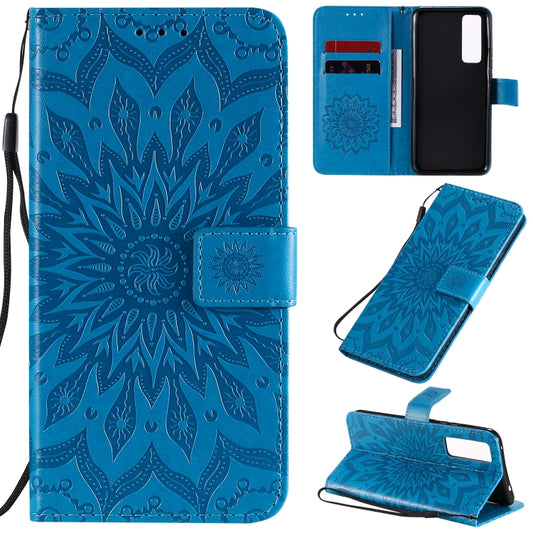 For Huawei Nova 7 5G Embossed Sunflower Pattern Horizontal Flip PU Leather Case with Holder & Card Slots & Wallet & Lanyard(Blue) - Huawei Cases by buy2fix | Online Shopping UK | buy2fix