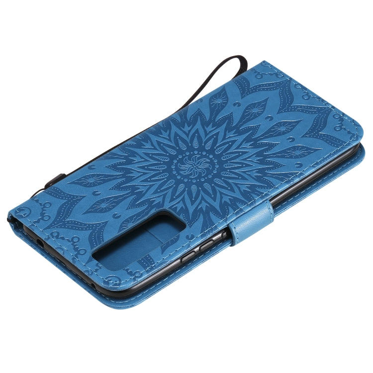 For Huawei Nova 7 5G Embossed Sunflower Pattern Horizontal Flip PU Leather Case with Holder & Card Slots & Wallet & Lanyard(Blue) - Huawei Cases by buy2fix | Online Shopping UK | buy2fix