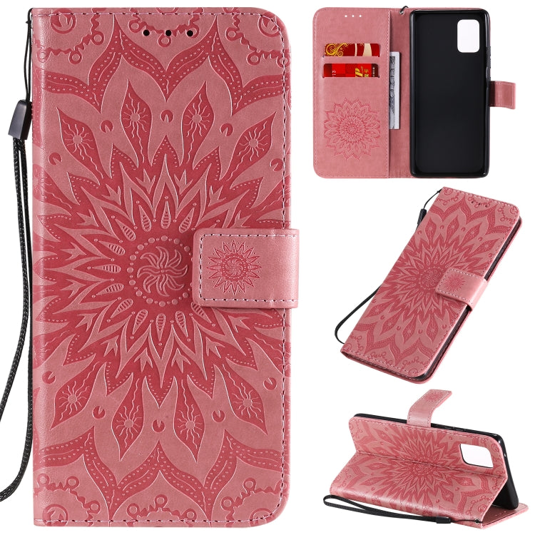 For Samsung Galaxy A71 5G Embossed Sunflower Pattern Horizontal Flip PU Leather Case with Holder & Card Slots & Wallet & Lanyard(Pink) - Huawei Cases by buy2fix | Online Shopping UK | buy2fix