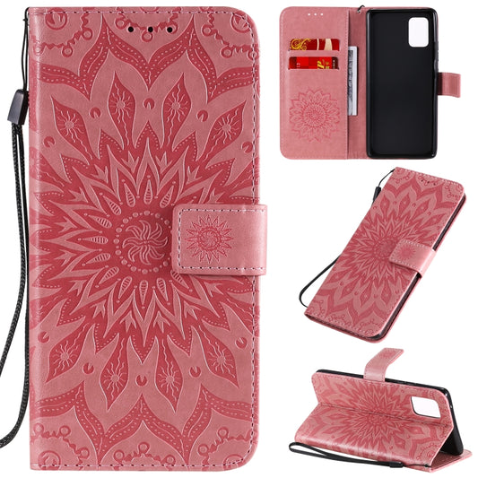 For Samsung Galaxy A71 5G Embossed Sunflower Pattern Horizontal Flip PU Leather Case with Holder & Card Slots & Wallet & Lanyard(Pink) - Huawei Cases by buy2fix | Online Shopping UK | buy2fix