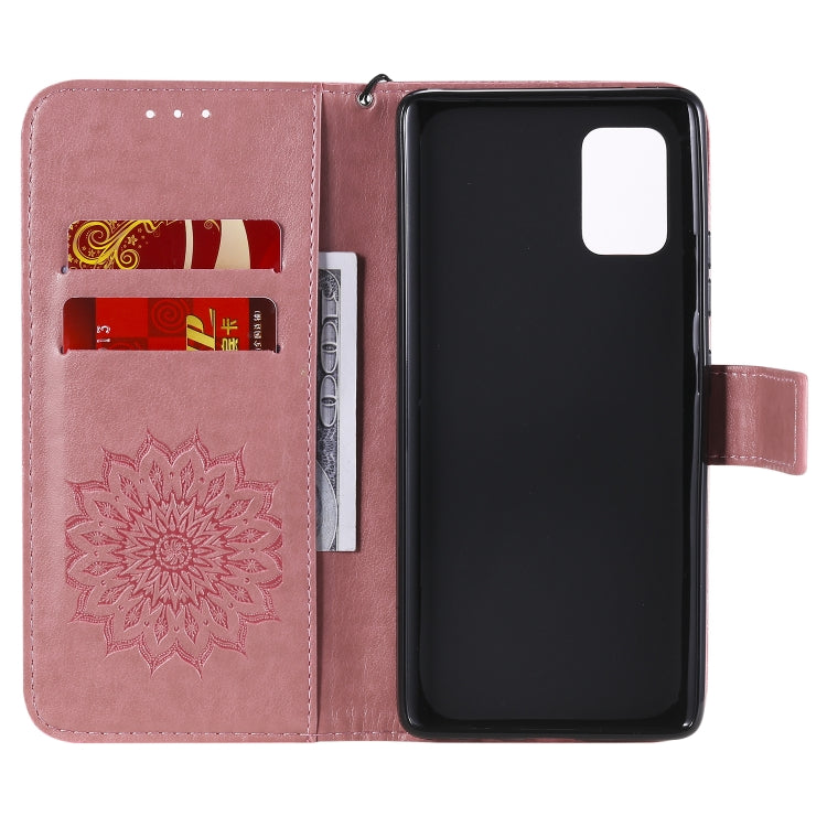 For Samsung Galaxy A71 5G Embossed Sunflower Pattern Horizontal Flip PU Leather Case with Holder & Card Slots & Wallet & Lanyard(Pink) - Huawei Cases by buy2fix | Online Shopping UK | buy2fix