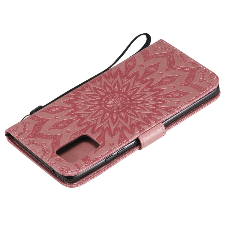 For Samsung Galaxy A71 5G Embossed Sunflower Pattern Horizontal Flip PU Leather Case with Holder & Card Slots & Wallet & Lanyard(Pink) - Huawei Cases by buy2fix | Online Shopping UK | buy2fix