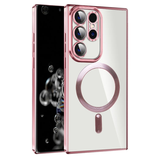 For Samsung Galaxy S20 Ultra CD Texture Plating TPU MagSafe Phone Case with Lens Film(Pink)