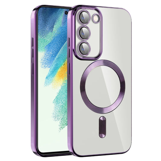 For Samsung Galaxy S21 FE 5G CD Texture Plating TPU MagSafe Phone Case with Lens Film(Dark Purple) by buy2fix