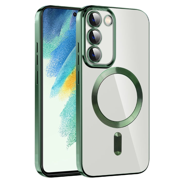 For Samsung Galaxy S21 FE 5G CD Texture Plating TPU MagSafe Phone Case with Lens Film(Dark Green) by buy2fix