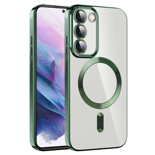 For Samsung Galaxy S21+ 5G CD Texture Plating TPU MagSafe Phone Case with Lens Film(Dark Green)