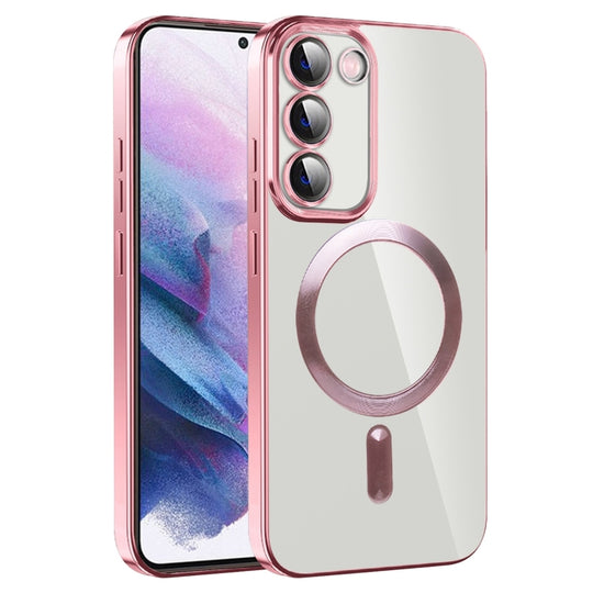 For Samsung Galaxy S21+ 5G CD Texture Plating TPU MagSafe Phone Case with Lens Film(Pink)