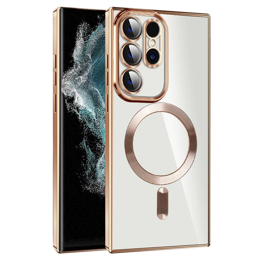 For Samsung Galaxy S22 Ultra 5G CD Texture Plating TPU MagSafe Phone Case with Lens Film(Brown) - Galaxy S22 Ultra 5G Cases by buy2fix | Online Shopping UK | buy2fix