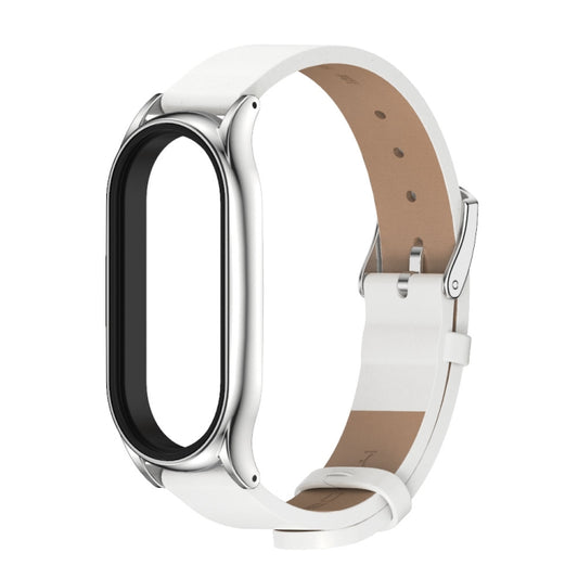 For Xiaomi Mi Band 8 Mijobs Plus Case Microfiber PU Leather Watch Band(White Silver) - Watch Bands by MIJOBS | Online Shopping UK | buy2fix
