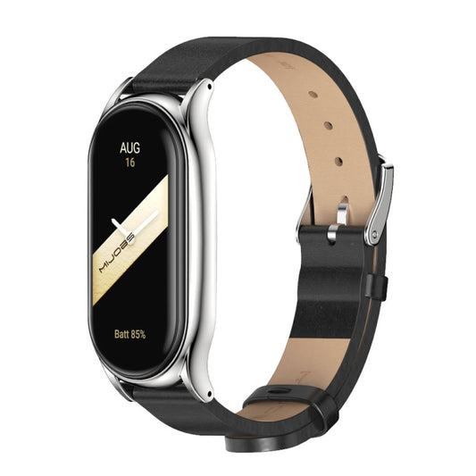 For Xiaomi Mi Band 8 Mijobs Plus Case Microfiber PU Leather Watch Band(Black Silver) - Watch Bands by MIJOBS | Online Shopping UK | buy2fix