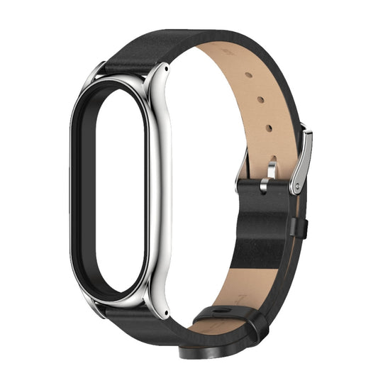 For Xiaomi Mi Band 8 Mijobs Plus Case Microfiber PU Leather Watch Band(Black Silver) - Watch Bands by MIJOBS | Online Shopping UK | buy2fix