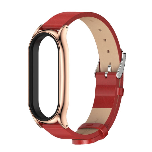 For Xiaomi Mi Band 8 Mijobs Plus Case Microfiber PU Leather Watch Band(Red Rose Gold) - Watch Bands by MIJOBS | Online Shopping UK | buy2fix