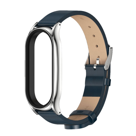 For Xiaomi Mi Band 8 Mijobs Plus Case Microfiber PU Leather Watch Band(Blue Silver) - Watch Bands by MIJOBS | Online Shopping UK | buy2fix