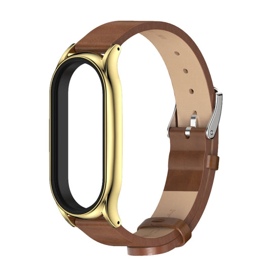 For Xiaomi Mi Band 8 Mijobs Plus Case Microfiber PU Leather Watch Band(Brown Gold) - Watch Bands by MIJOBS | Online Shopping UK | buy2fix